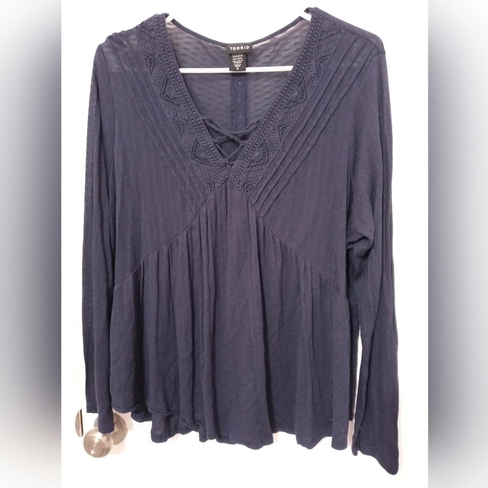 Torrid 0 Navy Blue Long Sleeve Embroidered Camisole v Neck blouse